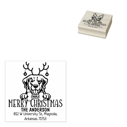 ゴールデンレトリエバードッグクリスマス差出人住所 ラバースタンプ (押印)