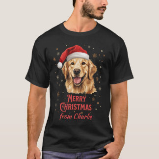 ゴールデンレトリエバードッグサンタメリークリスマス Tシャツ