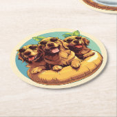 ゴールデンレトリエバードッグスサマープールフロティー ラウンドペーパーコースター (アングル)