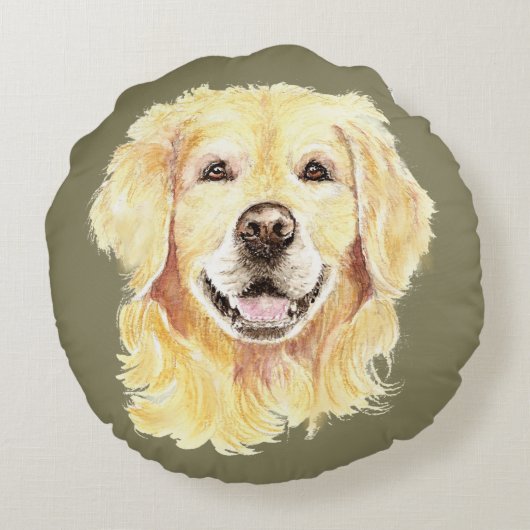 ゴールデンレトリエバードッグペットアニマルアート ラウンドクッション (裏面)