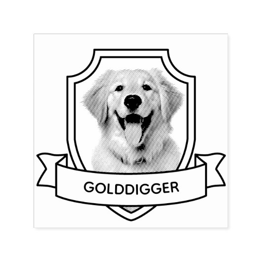 ゴールデンレトリエバードッグペットフォトシールドリボン セルフインキングスタンプ (デザイン)