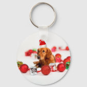 ゴールデンレトリエバードッグwレッドサンタハットクリスマス キーホルダー (正面)