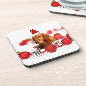 ゴールデンレトリエバードッグwレッドサンタハットクリスマス コースター (左側)