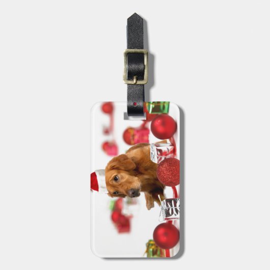 ゴールデンレトリエバードッグwレッドサンタハットクリスマス ラゲッジタグ (正面縦)