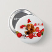 ゴールデンレトリエバードッグwレッドサンタハットクリスマス 缶バッジ (正面&裏面)