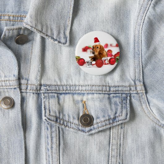 ゴールデンレトリエバードッグwレッドサンタハットクリスマス 缶バッジ (インサイチュ)