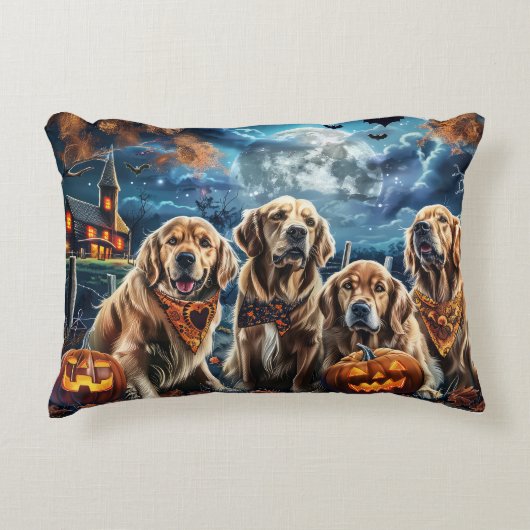 ゴールデンレトリエバーハロウィン不気味 アクセントクッション (正面)