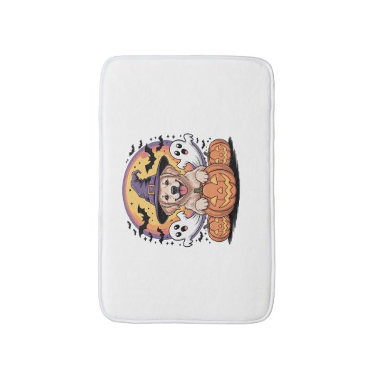 ゴールデンレトリエバーハロウィーンウィッチクラシックドッグTシー バスマット (正面縦)