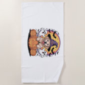 ゴールデンレトリエバーハロウィーンウィッチクラシックドッグTシー ビーチタオル (正面)