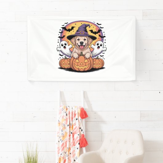 ゴールデンレトリエバーハロウィーンウィッチクラシックドッグTシー 横断幕 (インサイチュ)
