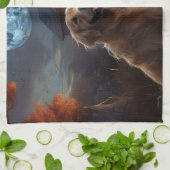 ゴールデンレトリエバーハロウィーンホラー キッチンタオル (折り畳み)