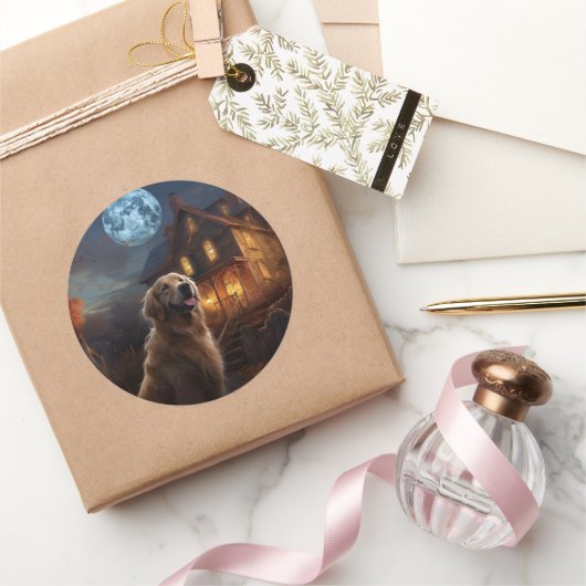 ゴールデンレトリエバーハロウィーンホラー ラウンドシール (ギフト)