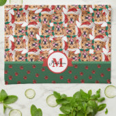 ゴールデンレトリエバーパターンモノグラムクリスマスドッグ キッチンタオル (折り畳み)