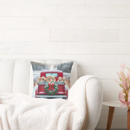 ゴールデンレトリエバーパピズインレトロトラック クッション (ソファ)