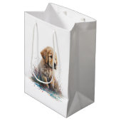 ゴールデンレトリエバーパピーウォーターカラーAIアート ミディアムペーパーバッグ (正面アングル)