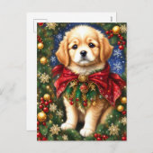 ゴールデンレトリエバーパピークリスマスツリーの雪片 シーズンポストカード (正面/裏面)