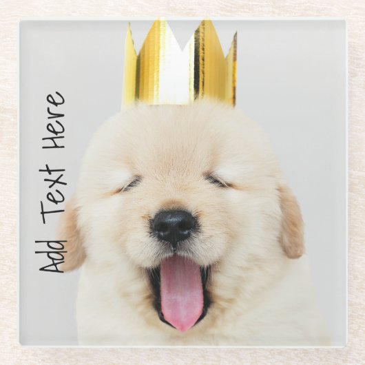 ゴールデンレトリエバーパピースリーニーイン金ゴールドクラウン ガラスコースター (正面)