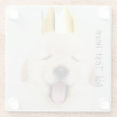 ゴールデンレトリエバーパピースリーニーイン金ゴールドクラウン ガラスコースター (裏面)