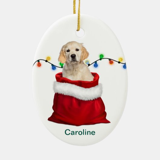 ゴールデンレトリエバーパピードグインホリデー抱き枕 セラミックオーナメント (裏面)