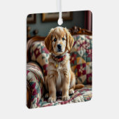 ゴールデンレトリエバーパピードグッズパーソナライズされたクリスマス メタルオーナメント (正面右)