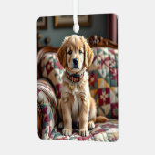 ゴールデンレトリエバーパピードグッズパーソナライズされたクリスマス メタルオーナメント (正面左)