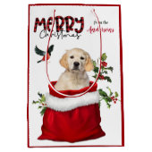 ゴールデンレトリエバーパピードッグクリスマス ミディアムペーパーバッグ (正面)