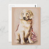 ゴールデンレトリエバーパピードッグペットポートレートスケッチ ポストカード (正面/裏面)