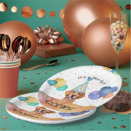 ゴールデンレトリエバーパピードッグ誕生日ポーティ ペーパープレート
