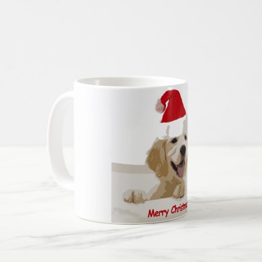 ゴールデンレトリエバーパピー希望メリークリスマスマグ コーヒーマグカップ (正面左)