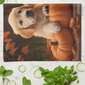 ゴールデンレトリエバーパピー秋デライトカボチャ キッチンタオル (折り畳み)