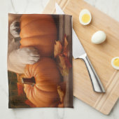 ゴールデンレトリエバーパピー秋デライトカボチャ キッチンタオル (四つ折り)