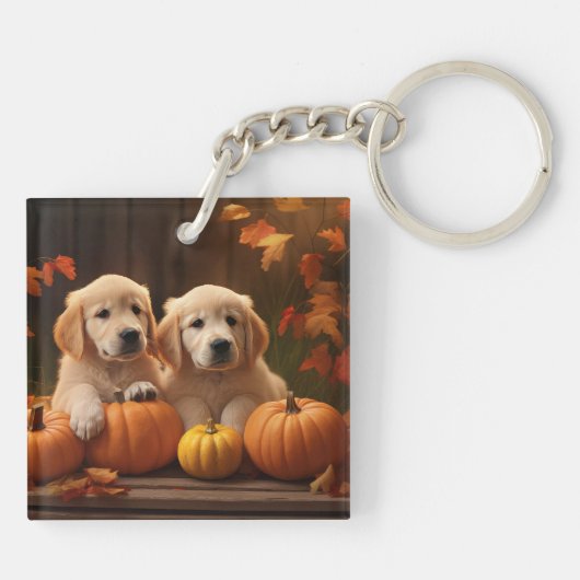 ゴールデンレトリエバーパピー秋デライトカボチャ キーホルダー (裏面)