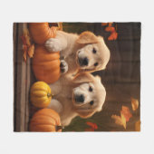 ゴールデンレトリエバーパピー秋デライトカボチャ フリースブランケット (正面(横))