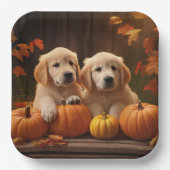 ゴールデンレトリエバーパピー秋デライトカボチャ ペーパープレート (正面)