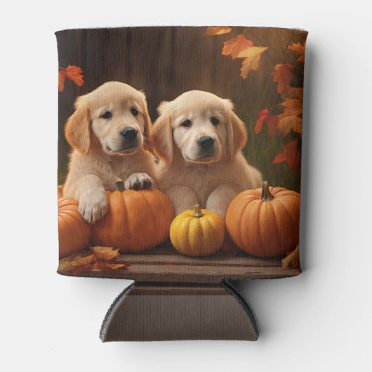 ゴールデンレトリエバーパピー秋デライトカボチャ 缶クーラー (正面)