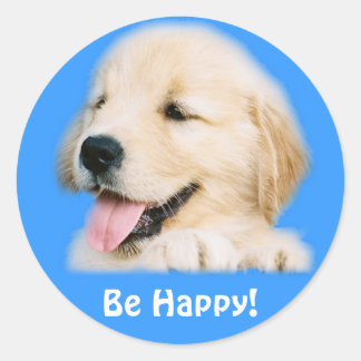 ゴールデンレトリエバーパピー「Be Happy」ステッカー ラウンドシール