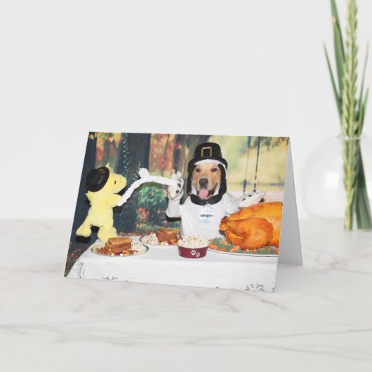ゴールデンレトリエバービーグルとバードサンクスギビング シーズンカード (正面)