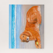 ゴールデンレトリエバービーチとテニスボールパズル ジグソーパズル (縦)