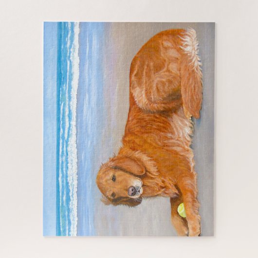 ゴールデンレトリエバービーチとテニスボールパズル ジグソーパズル (縦)