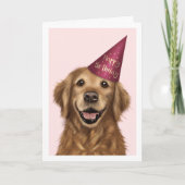 ゴールデンレトリエバーピンク誕生日グリーティングカード カード (正面)