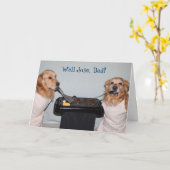 ゴールデンレトリエバーファーズデイバーベキュー カード (黄色い花)