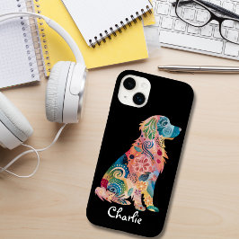 ゴールデンレトリエバーペットドッグ，抽象芸術フローラ,カスタム Case-Mate iPhone 14 PLUSケース