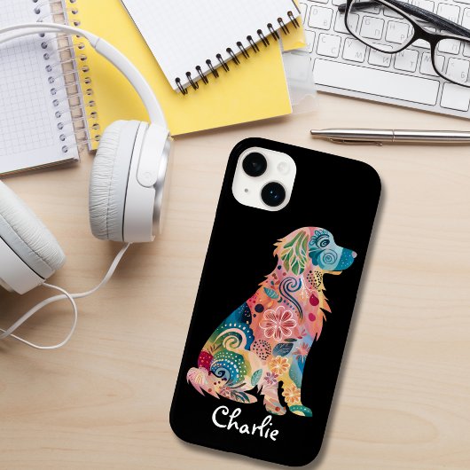ゴールデンレトリエバーペットドッグ，抽象芸術フローラ,カスタム Case-Mate iPhoneケース