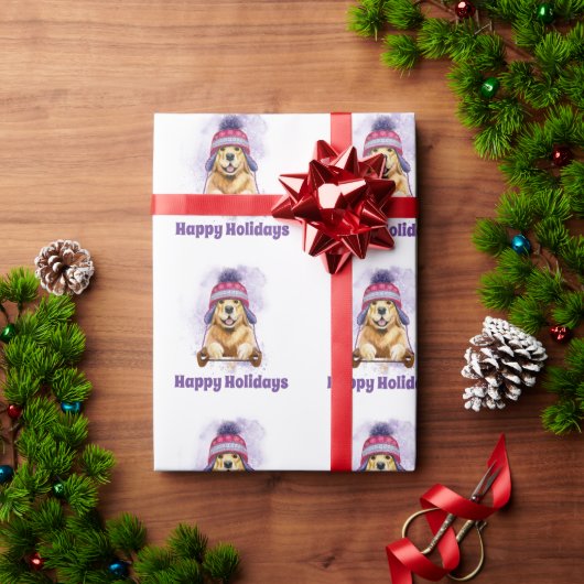 ゴールデンレトリエバーホリデーラッピング紙 ラッピングペーパー (クリスマスギフト)
