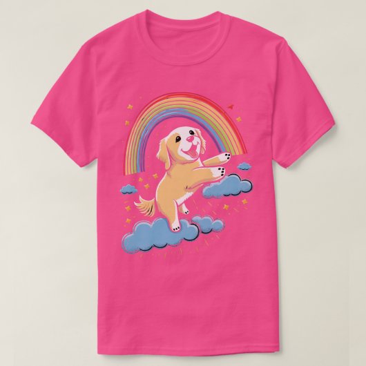 ゴールデンレトリエバーレインボークラウドキュート動物かわいい Tシャツ (デザイン正面)