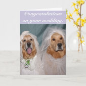ゴールデンレトリエバーレズビアンブリーズ結婚ズ カード (黄色い花)