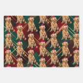 ゴールデンレトリエバーレッドグリーンホリデープラディクリスマス ラッピングペーパーシート (正面2)