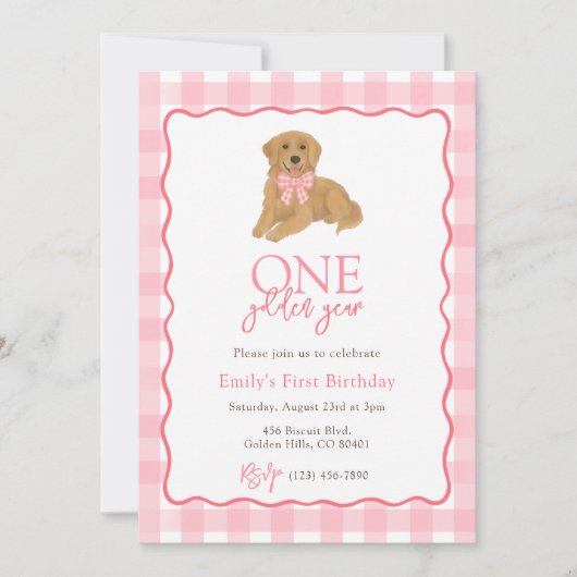 ゴールデンレトリエバーワンゴールデンイヤーガールズ誕生日 招待状 (正面)