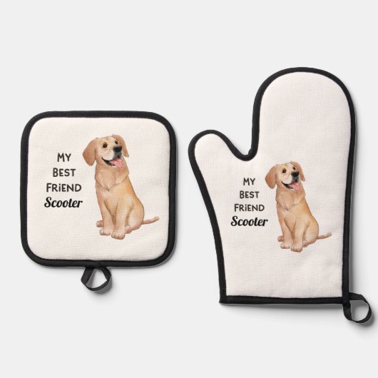 ゴールデンレトリエバー最高のマイフレンド名前をカスタムする 鍋つかみ&鍋敷きセット (正面)
