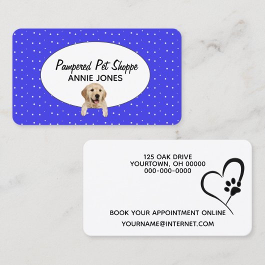 ゴールデンレトリエバー水玉模様forペットグルーミング 名刺 (正面/裏面)